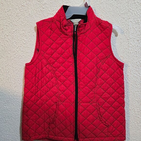 Multiples 2 pocket Zip Womens Quilted Red Sleeveless Vest M Nylon/Rayon - Picture 5 of 5